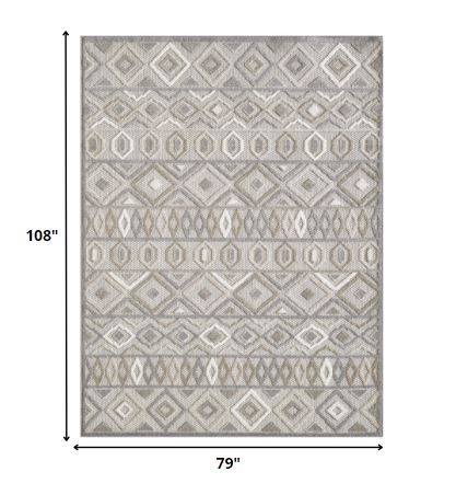 7' X 9' Gray And Ivory Southwestern Stain Resistant Indoor Outdoor Area Rug