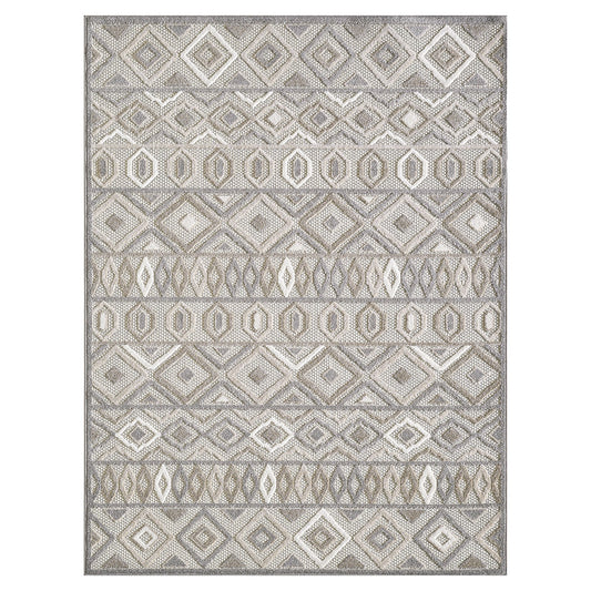 7' X 9' Gray And Ivory Southwestern Stain Resistant Indoor Outdoor Area Rug