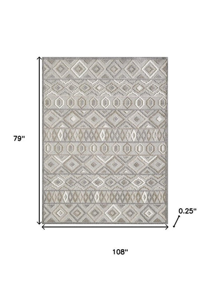 7' X 9' Gray And Ivory Southwestern Stain Resistant Indoor Outdoor Area Rug
