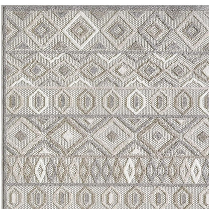 7' X 9' Gray And Ivory Southwestern Stain Resistant Indoor Outdoor Area Rug