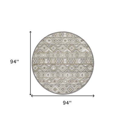 8' round gray and ivory Southwestern stain resistant indoor outdoor area rug