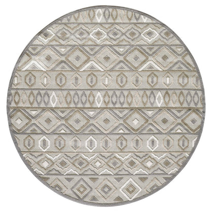 8' Round Gray and Ivory Southwestern Stain-Resistant Indoor/Outdoor Area Rug