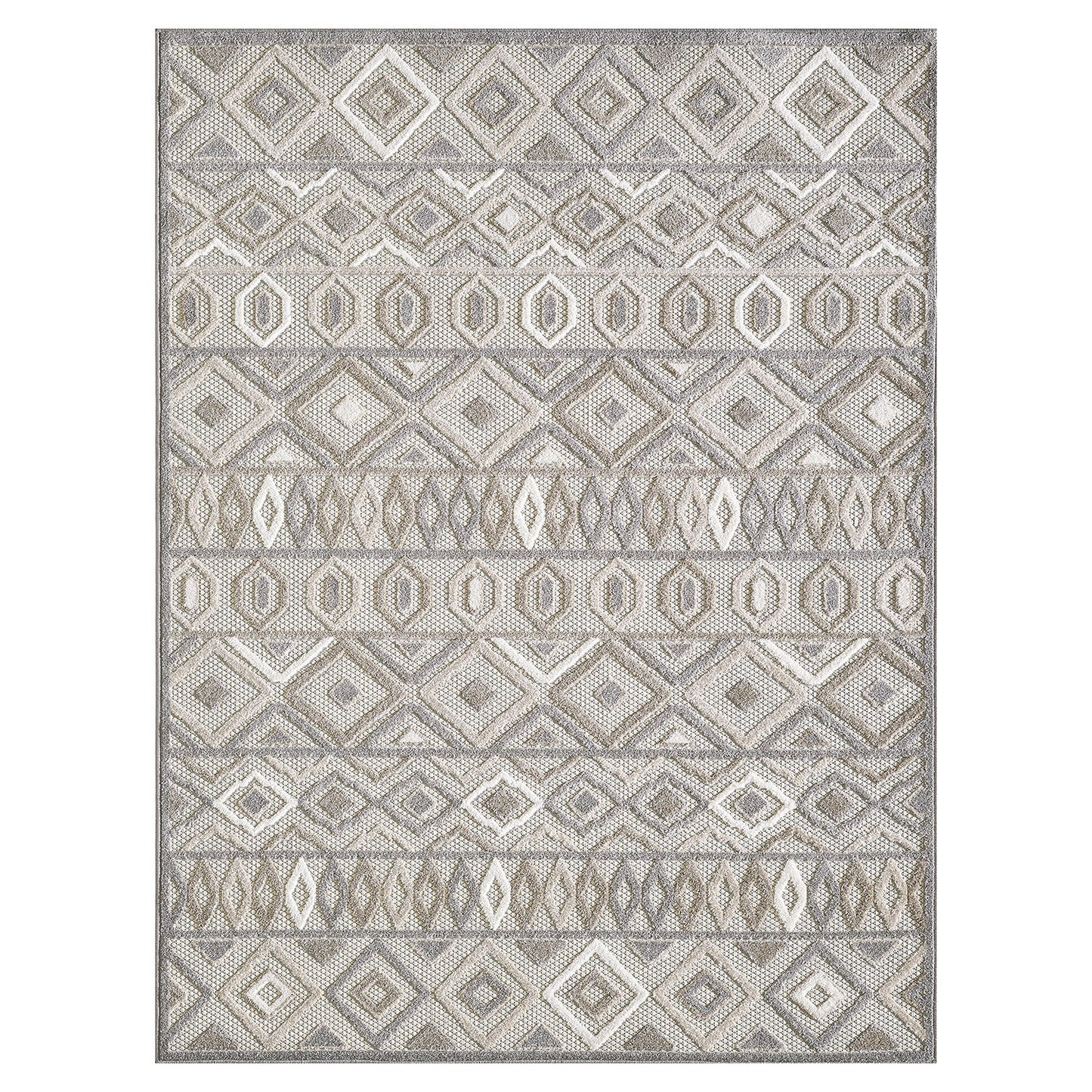 8’ X 10’ Gray Ivory Aztec Pattern Indoor Outdoor Area Rug