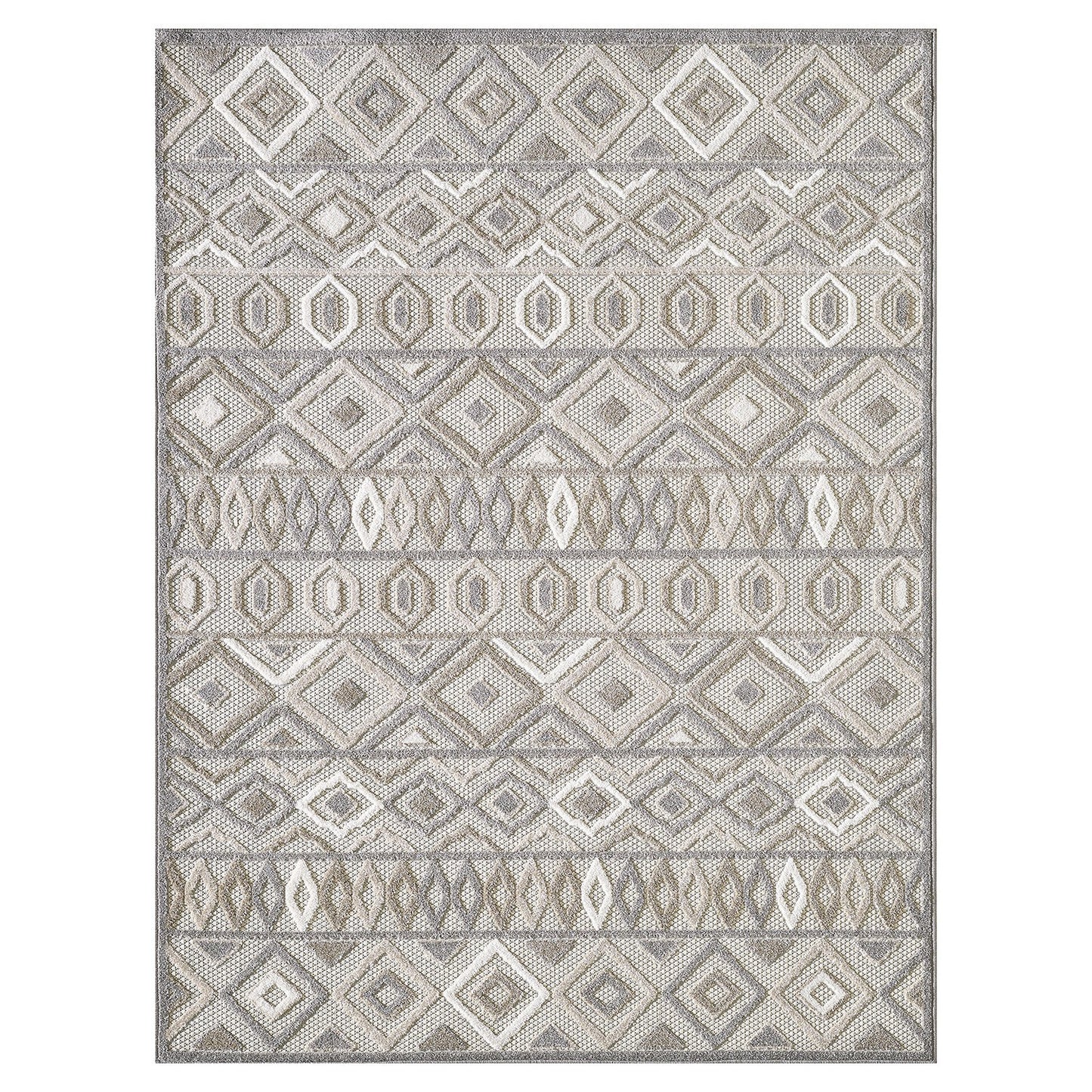 8’ X 10’ Gray Ivory Aztec Pattern Indoor Outdoor Area Rug