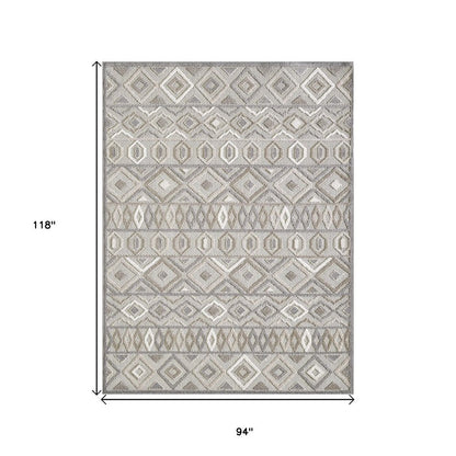 8?? X 10?? Gray Ivory Aztec Pattern Indoor Outdoor Area Rug