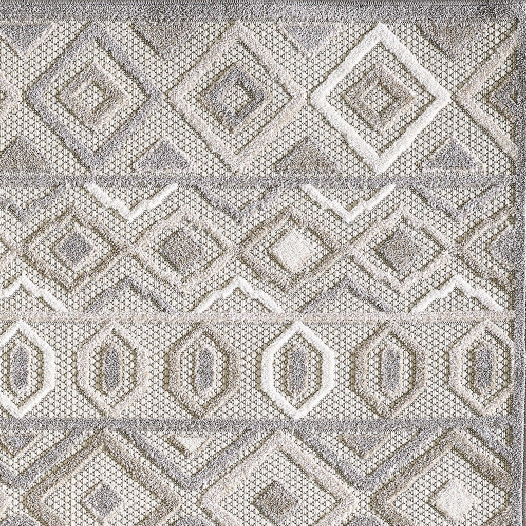 8’ X 10’ Gray Ivory Aztec Pattern Indoor Outdoor Area Rug