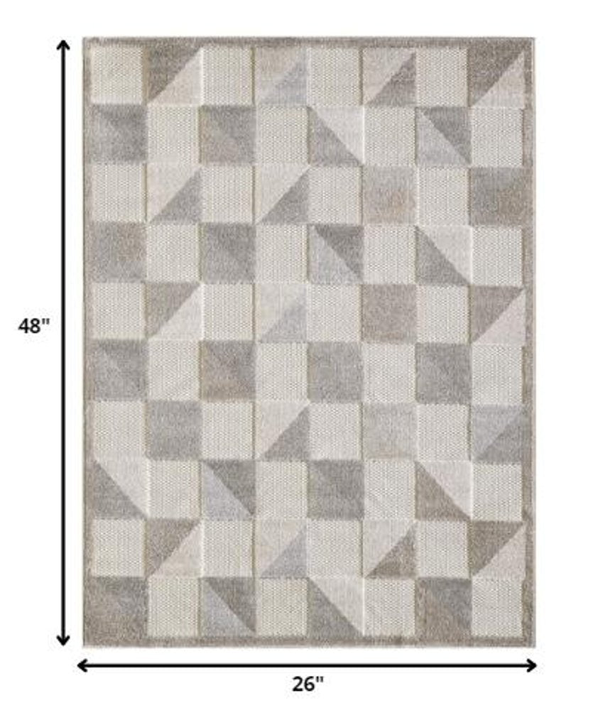 2' X 4' Gray Geometric Stain Resistant Indoor Outdoor Area Rug