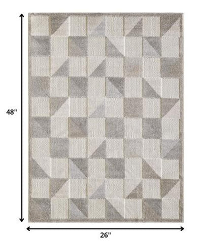 2' X 4' Gray Geometric Stain Resistant Indoor Outdoor Area Rug
