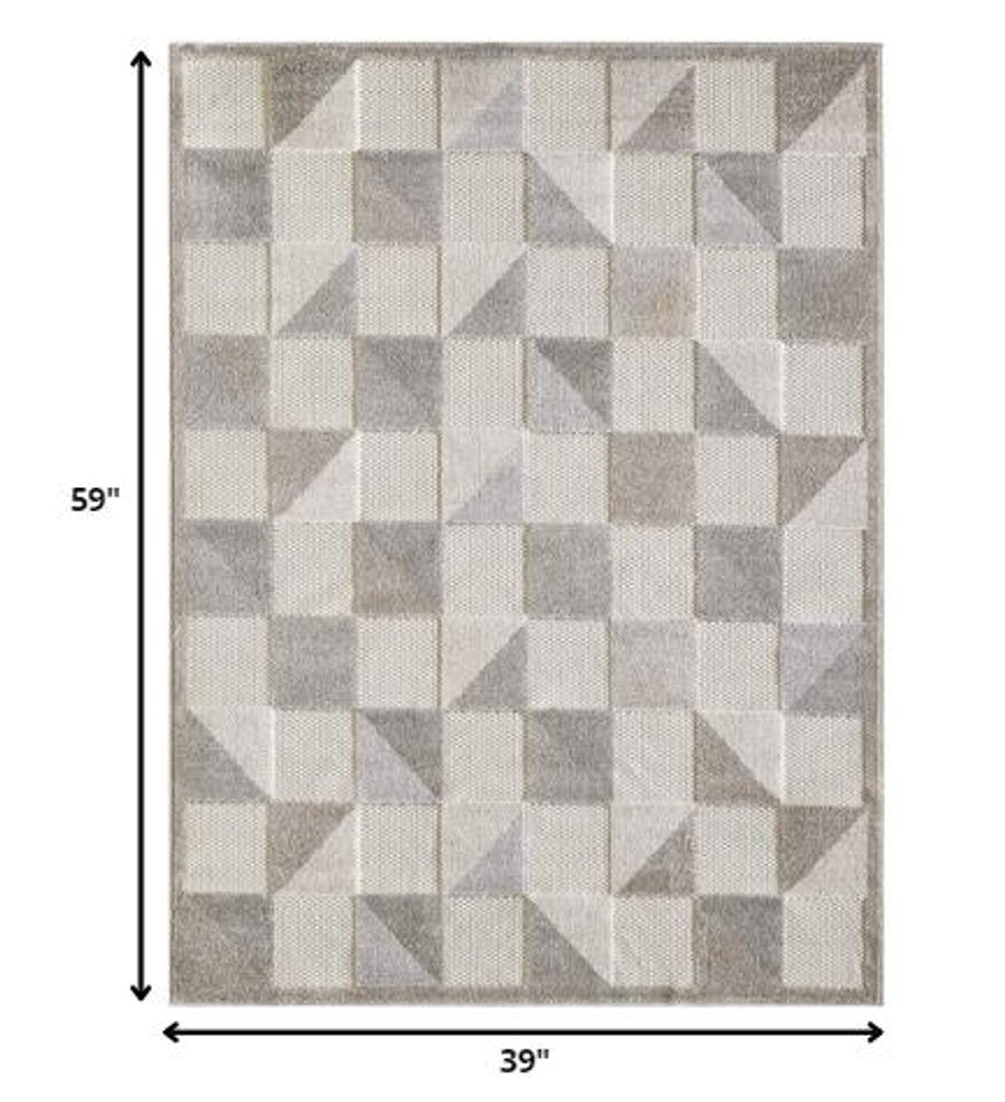 3' X 5' Gray Geometric Stain Resistant Indoor Outdoor Area Rug