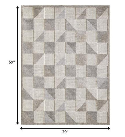 3' X 5' Gray Geometric Stain Resistant Indoor Outdoor Area Rug