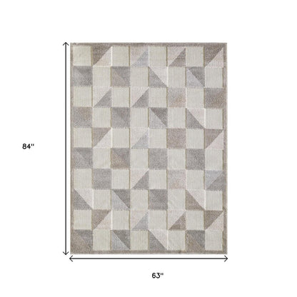 5' X 7' Gray Geometric Stain Resistant Indoor Outdoor Area Rug