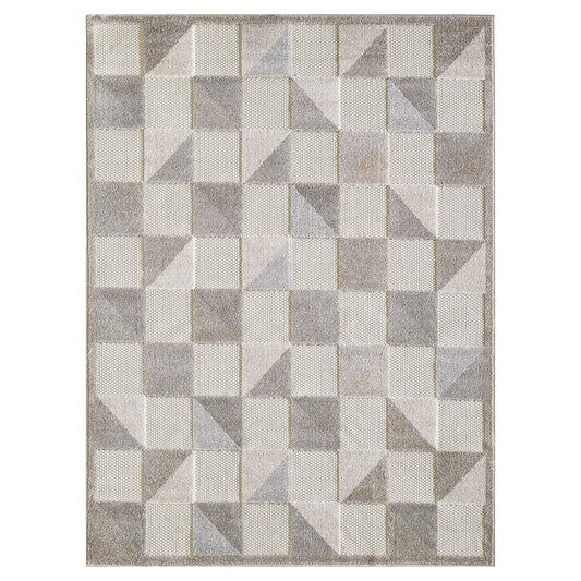 7' X 9' Gray Geometric Stain Resistant Indoor Outdoor Area Rug