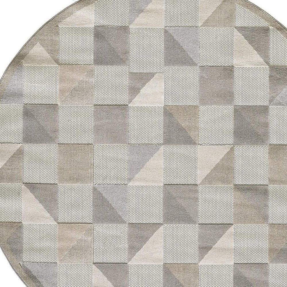 8' Round Gray Round Geometric Stain Resistant Indoor Outdoor Area Rug
