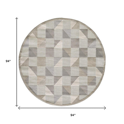 8' Round Gray Round Geometric Stain Resistant Indoor Outdoor Area Rug