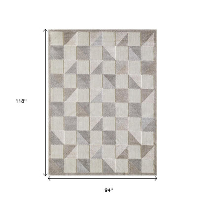 8' X 10' Gray Geometric Stain Resistant Indoor Outdoor Area Rug