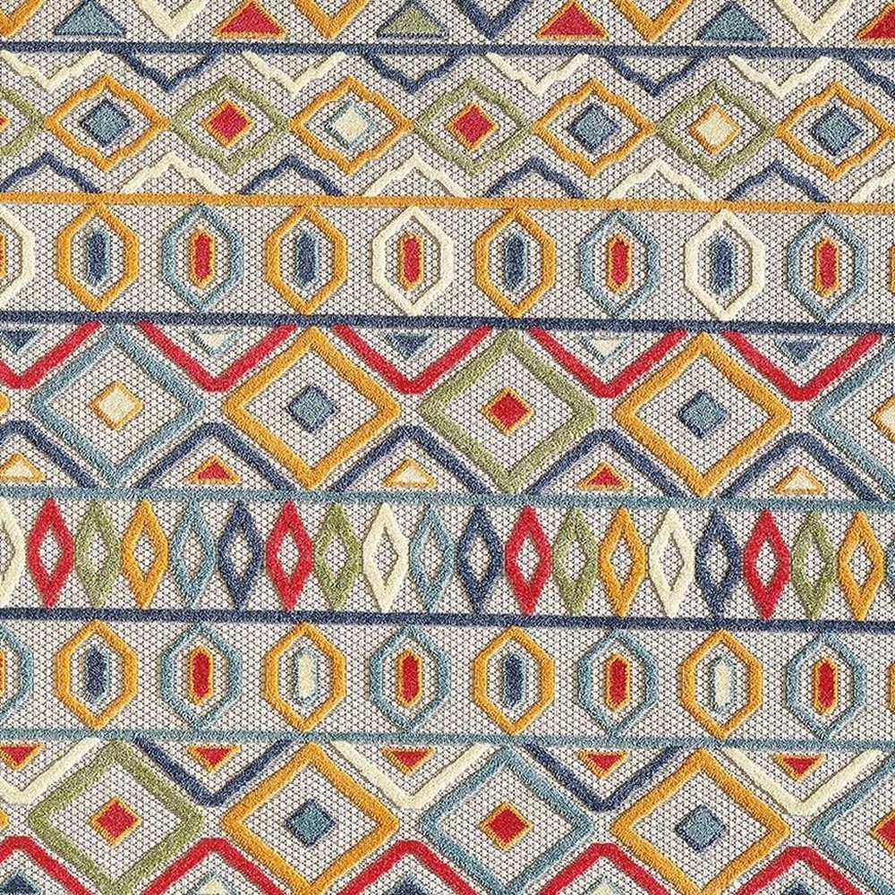 7' X 9' Ivory And Blue Southwestern Stain Resistant Indoor Outdoor Area Rug