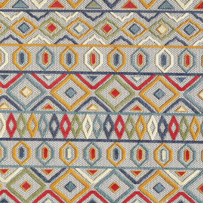 7' X 9' Ivory And Blue Southwestern Stain Resistant Indoor Outdoor Area Rug