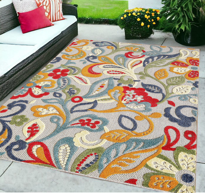 5’ X 7’ Multi Jacobean Floral Indoor Outdoor Area Rug