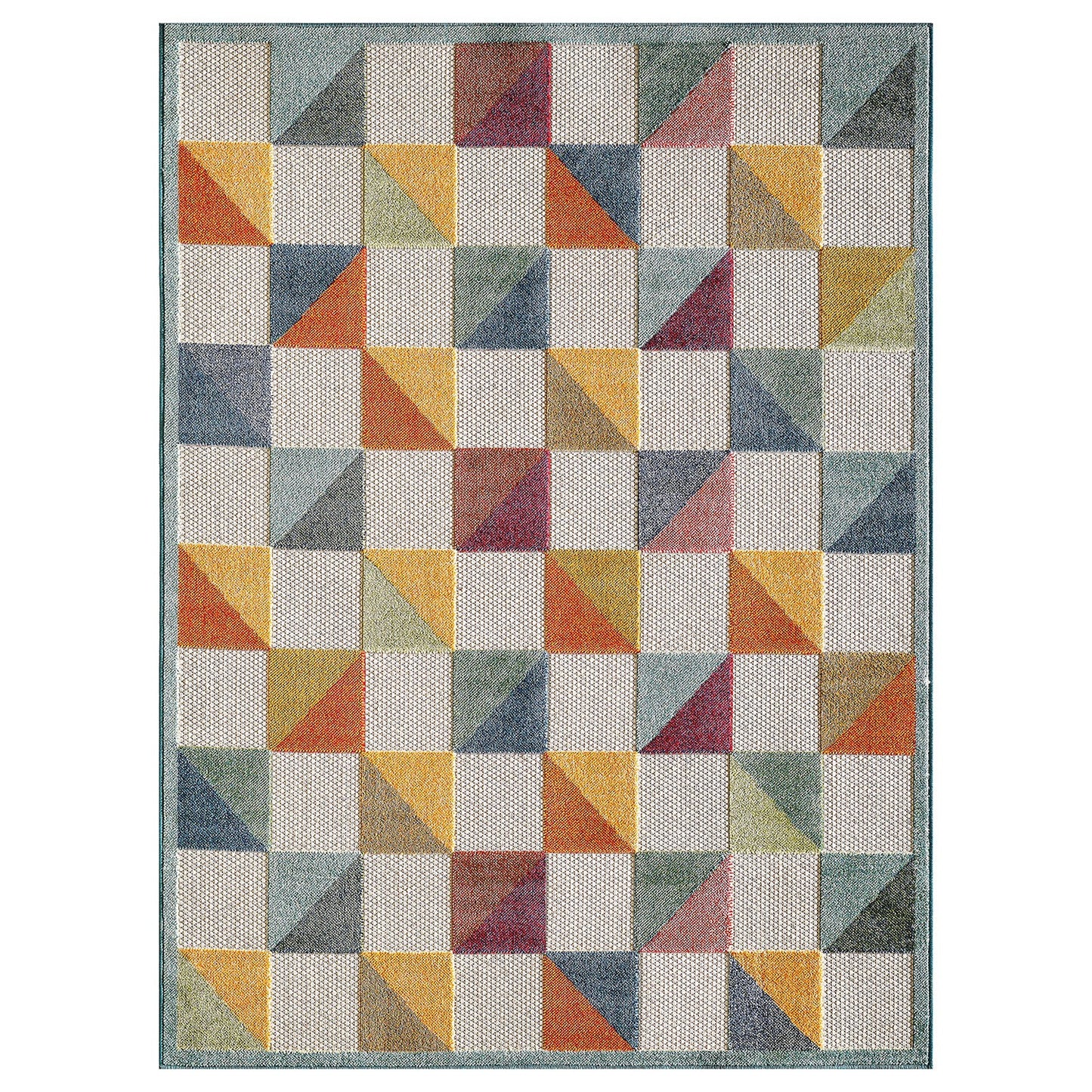 2' X 4' Orange And Ivory Geometric Stain Resistant Indoor Outdoor Area Rug