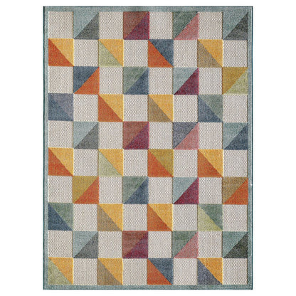 3' X 5' Ivory Geometric Stain Resistant Indoor Outdoor Area Rug