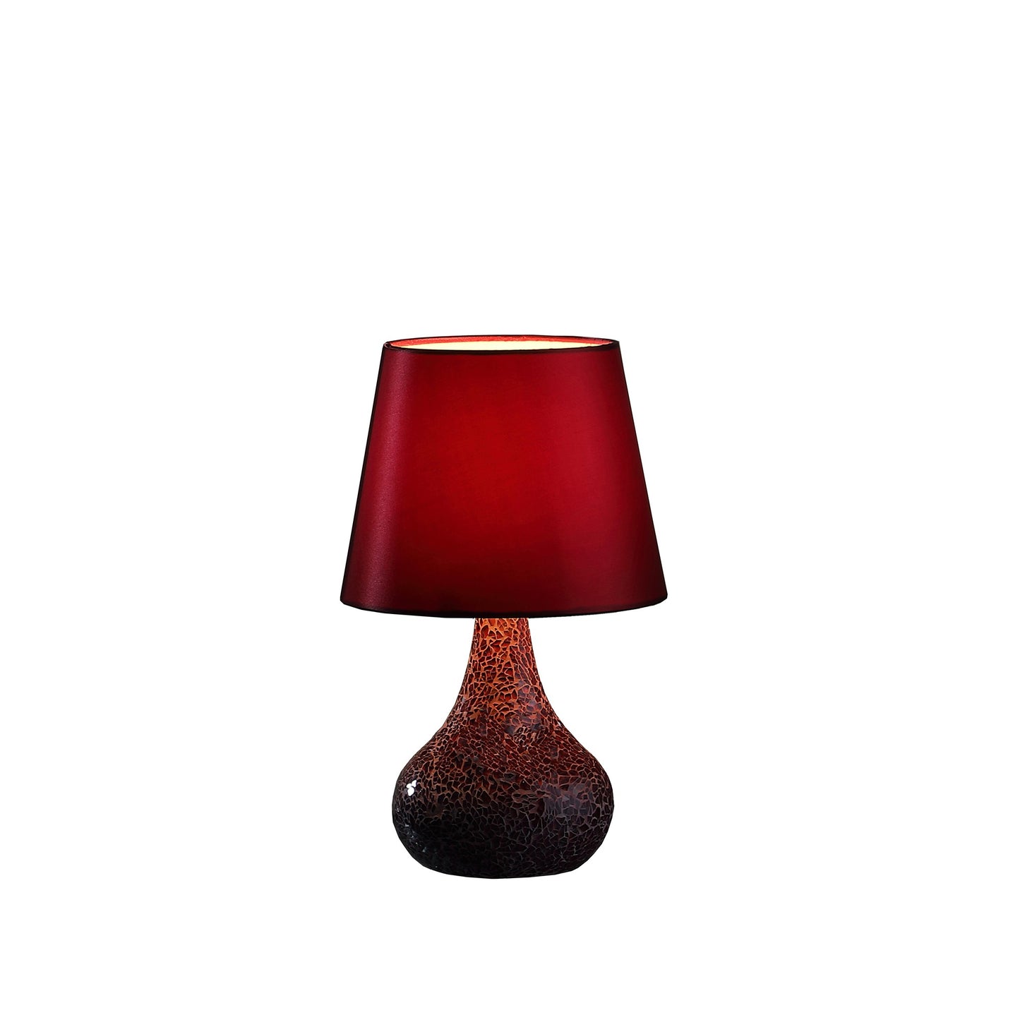 11" Red Resin and Glass Mosaic Crackle Accent Lamp With Burgundy Drum Shade