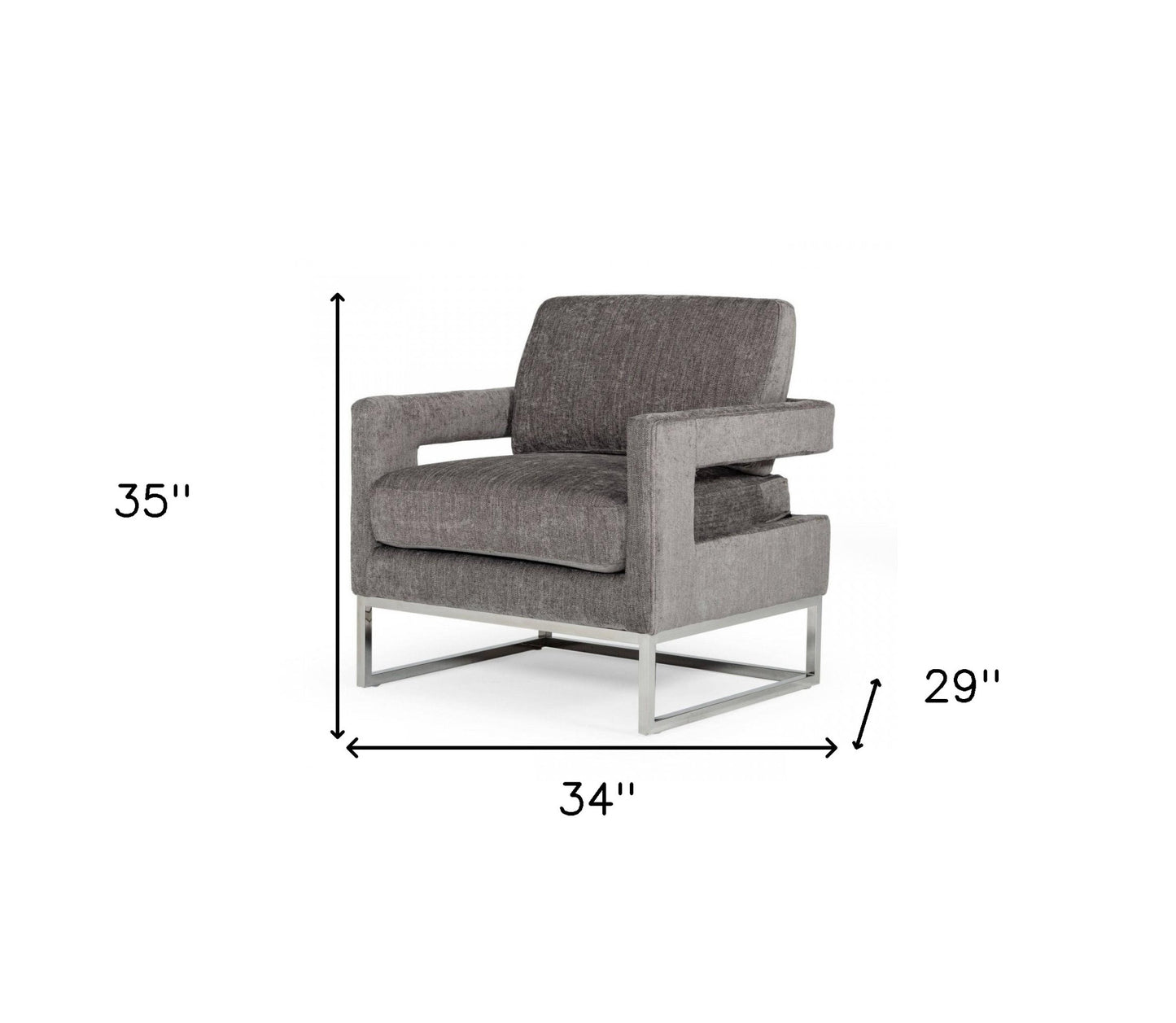 34" Dark Gray And Silver Fabric Arm Chair