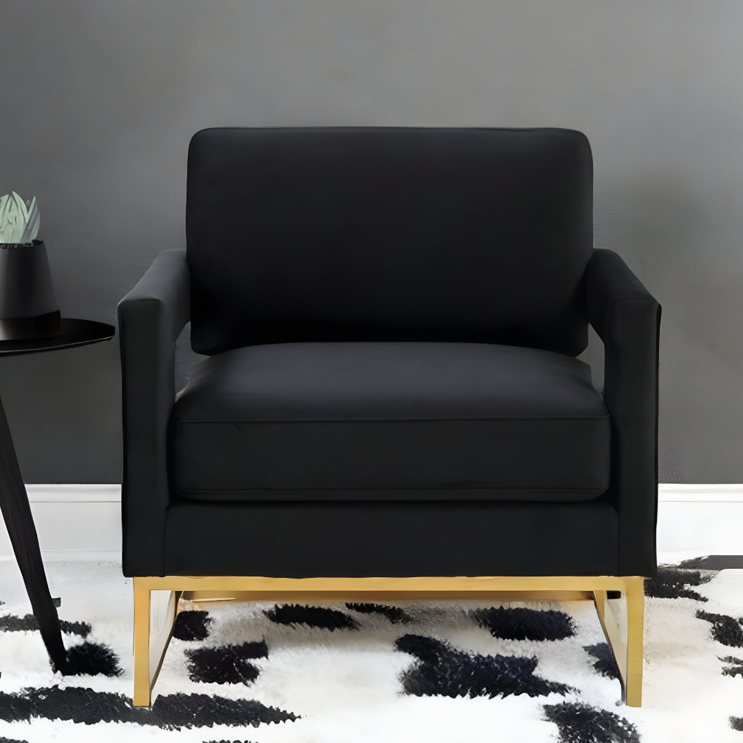 34" Black And Gold Velvet Arm Chair