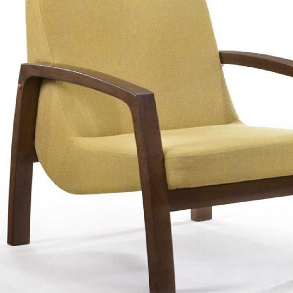 31" Gold and Walnut Retro Modern Wood Armchair