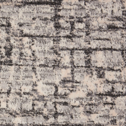 Beige and charcoal abstract distressed area rug, modern style for living room.