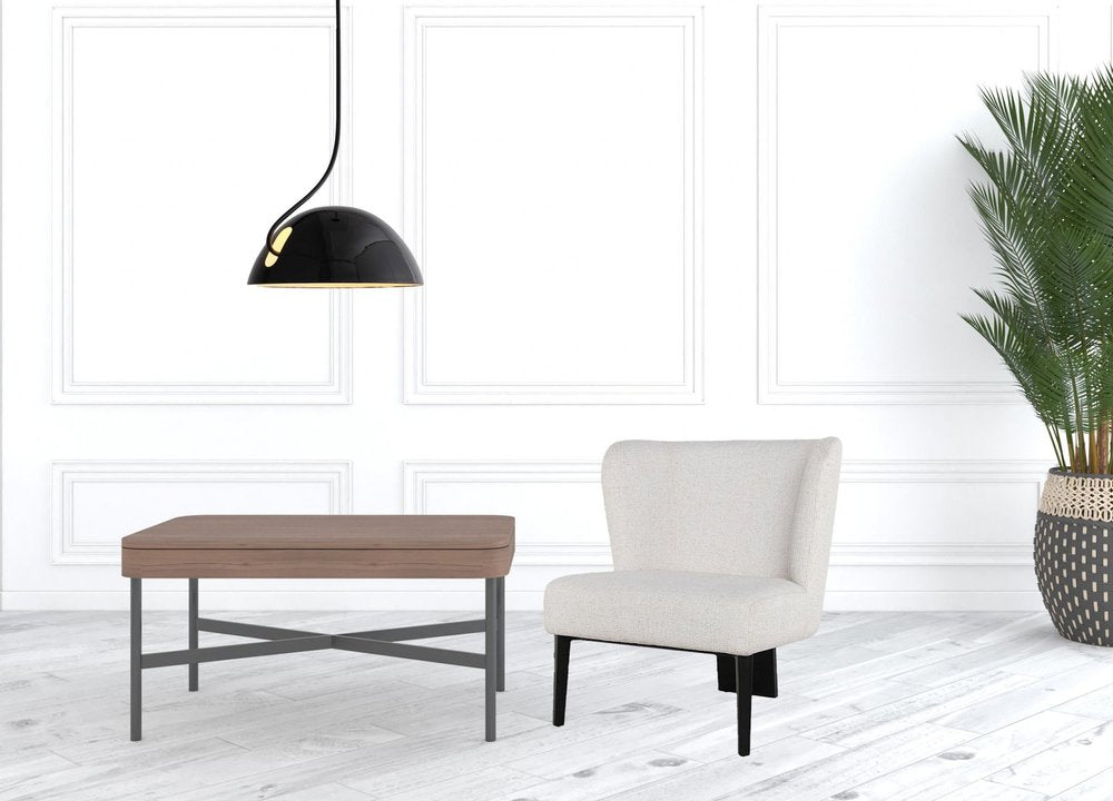 30" Gray And Black Upholstered Wingback Chair