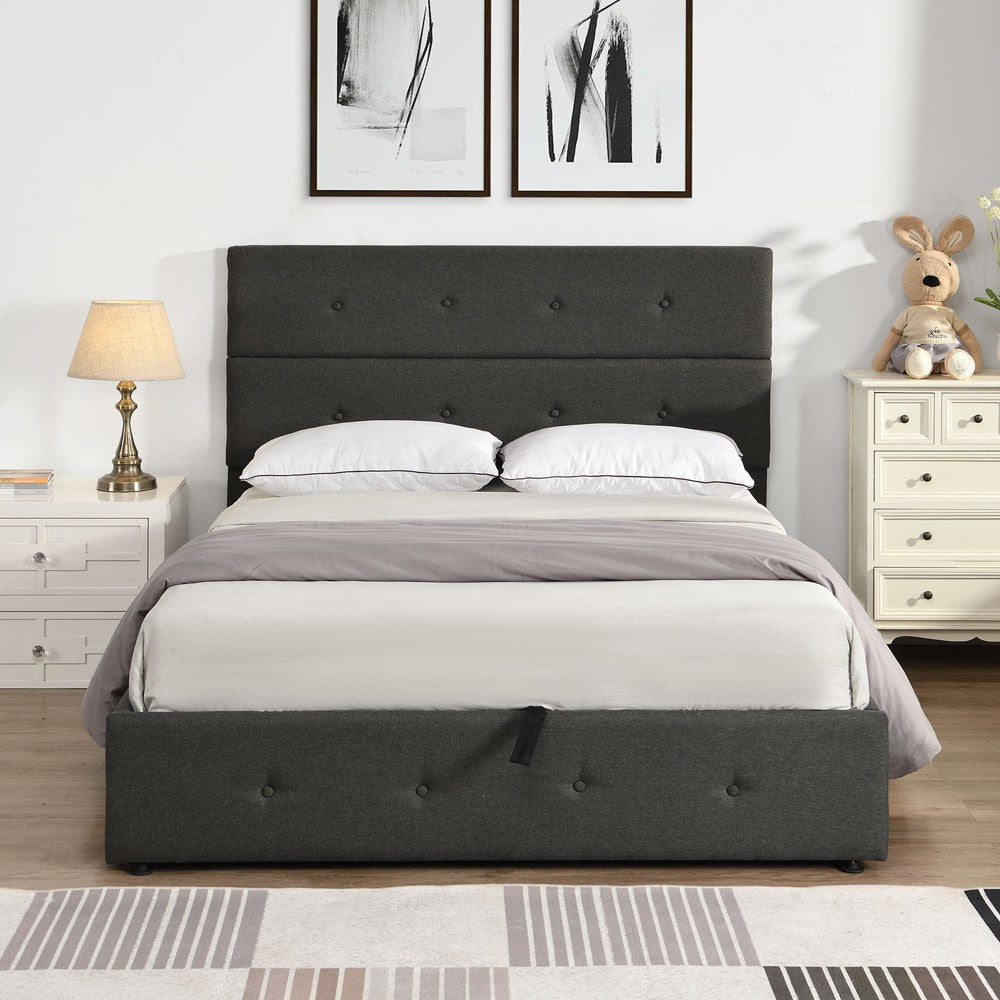 Iron Full Double Tufted Gray Upholstered Linen Blend Bed