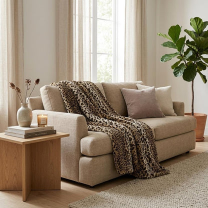 50" X 60" Black Brown And Beige Leopard Faux Fur Plush Throw Blanket