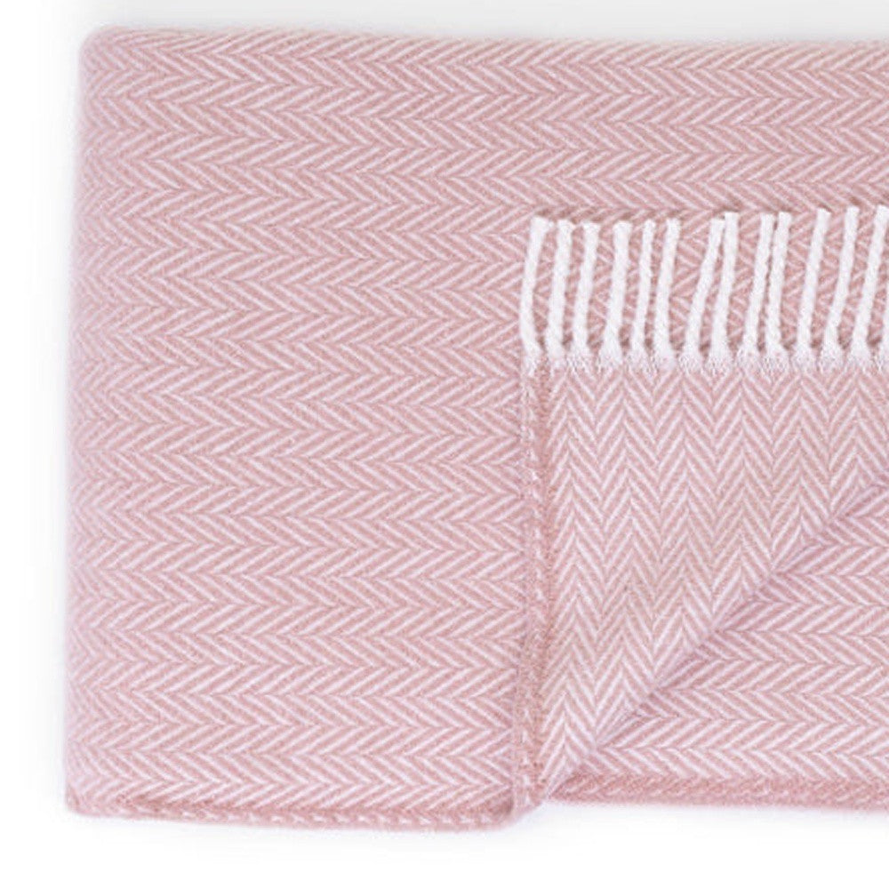 70" X 55" Dusty Rose Woven Cotton Herringbone Plush Throw Blanket