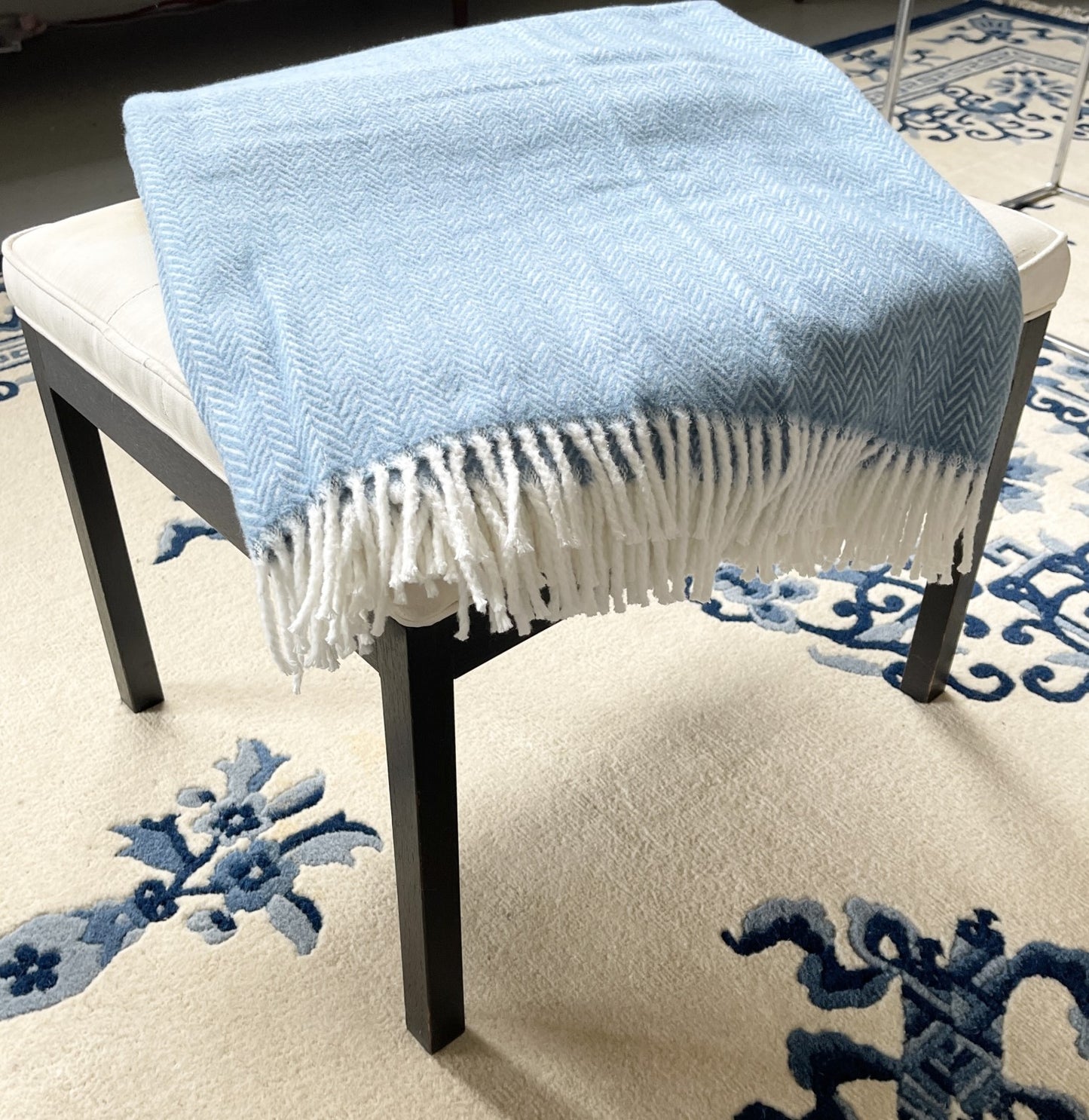 Aqua Blue and White Dreamy Soft Herringbone Throw Blanket