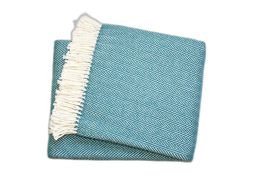 55" X 70" Teal Blue and White Woven Herringbone Plush Throw Blanket