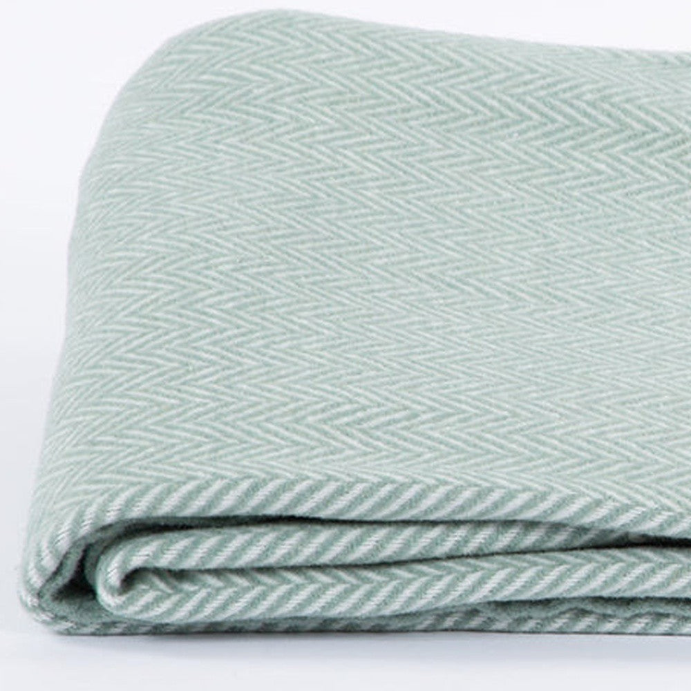 70" X 55" Sage Woven Cotton Herringbone Plush Throw Blanket