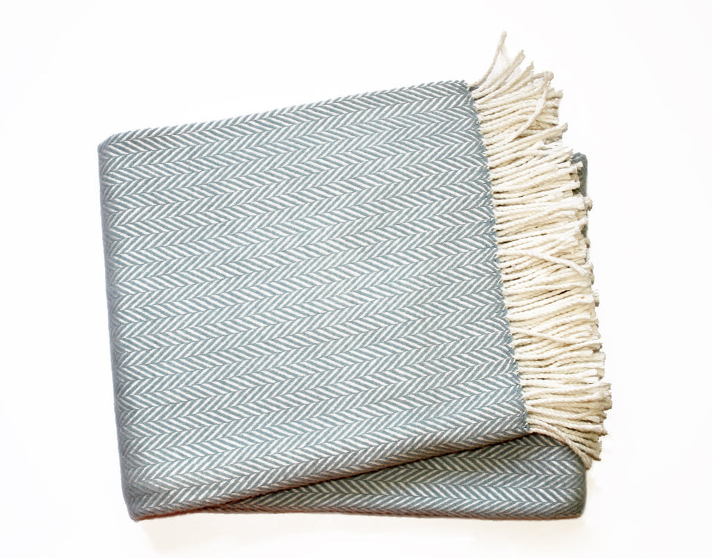 Sky Blue and White Dreamy Soft Herringbone Throw Blanket