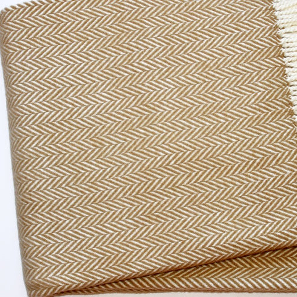 70" X 55" Copper And White Cotton Blend Woven Herringbone Plush Throw Blanket with Tassels