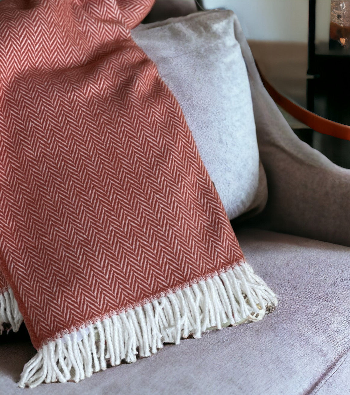 Orange and White Dreamy Soft Herringbone Throw Blanket