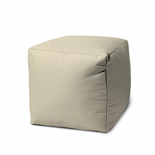 17" Ivory Canvas Cube Outdoor Pouf Ottoman