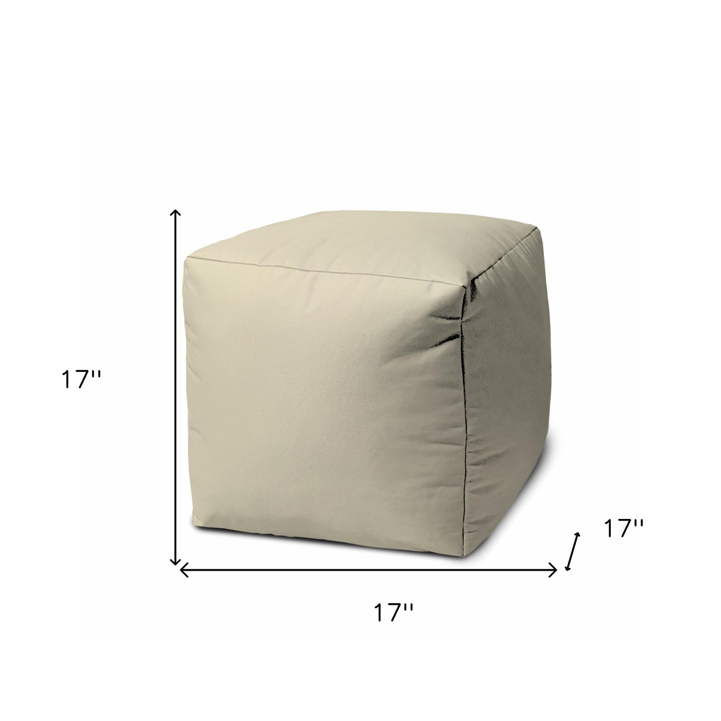 17" Ivory Canvas Cube Outdoor Pouf Ottoman