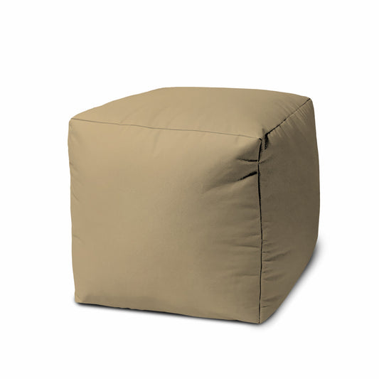 17" Khaki Canvas Cube Outdoor Pouf Ottoman