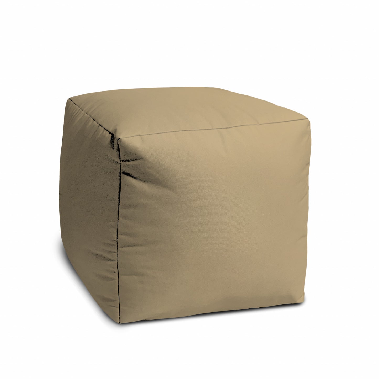 17" Khaki Canvas Cube Outdoor Pouf Ottoman