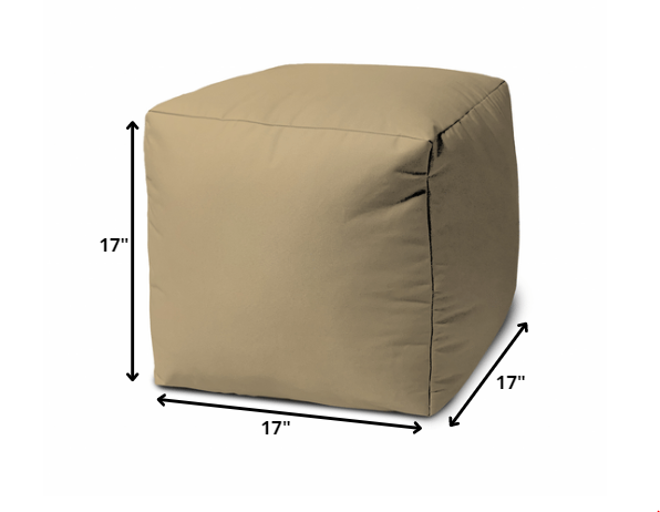 17" Khaki Canvas Cube Outdoor Pouf Ottoman