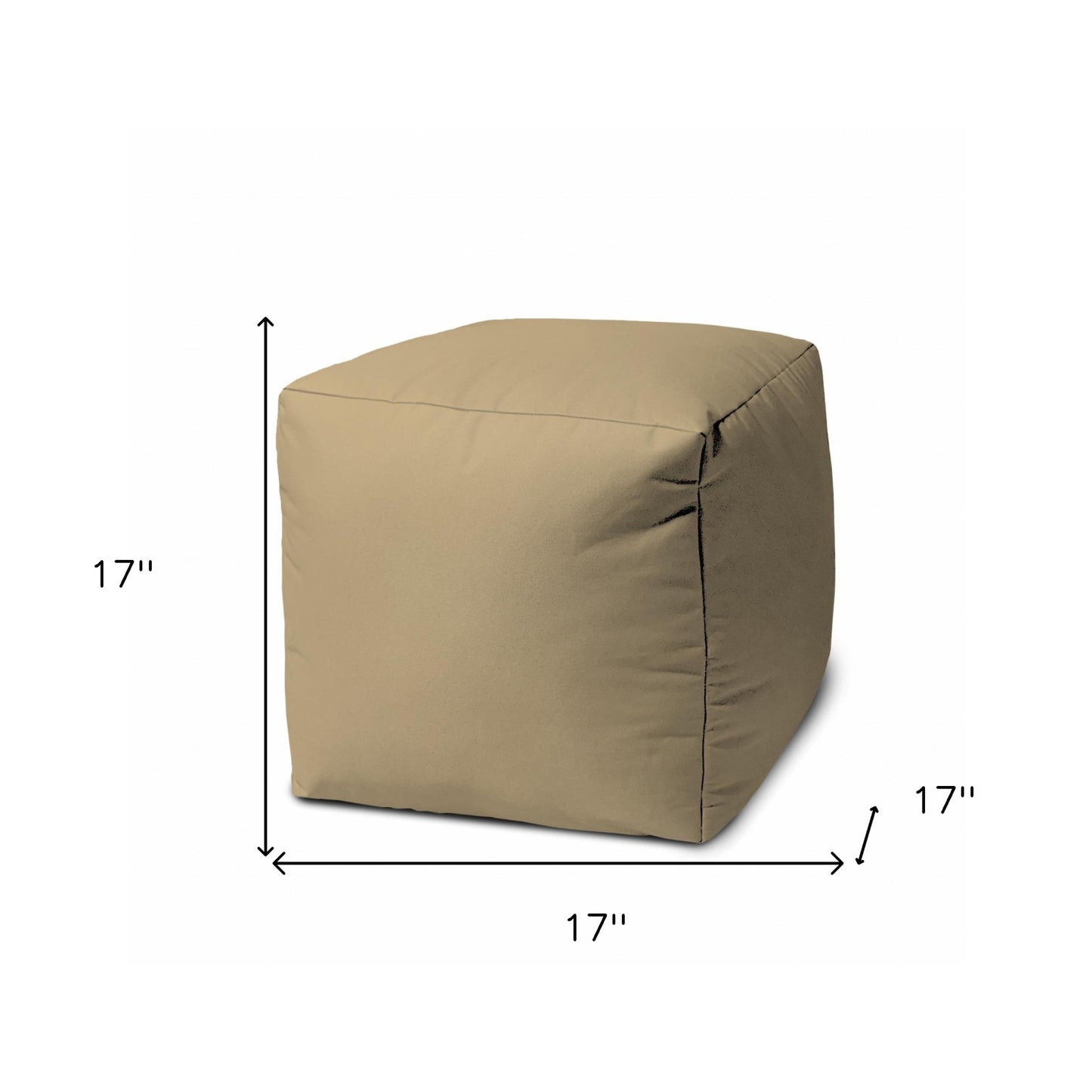 17" Khaki Canvas Cube Outdoor Pouf Ottoman