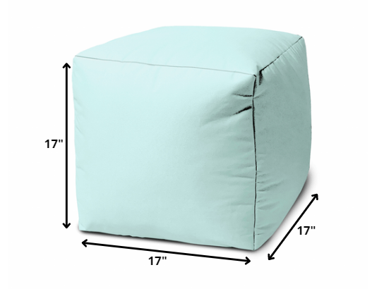 17" Cool Pale Aqua Solid Color Indoor Outdoor Pouf Ottoman