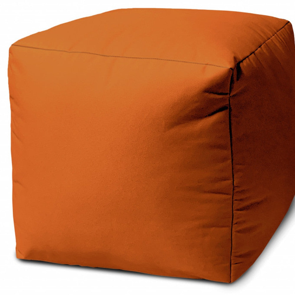 17" Cool Orange Solid Color Indoor Outdoor Pouf Ottoman