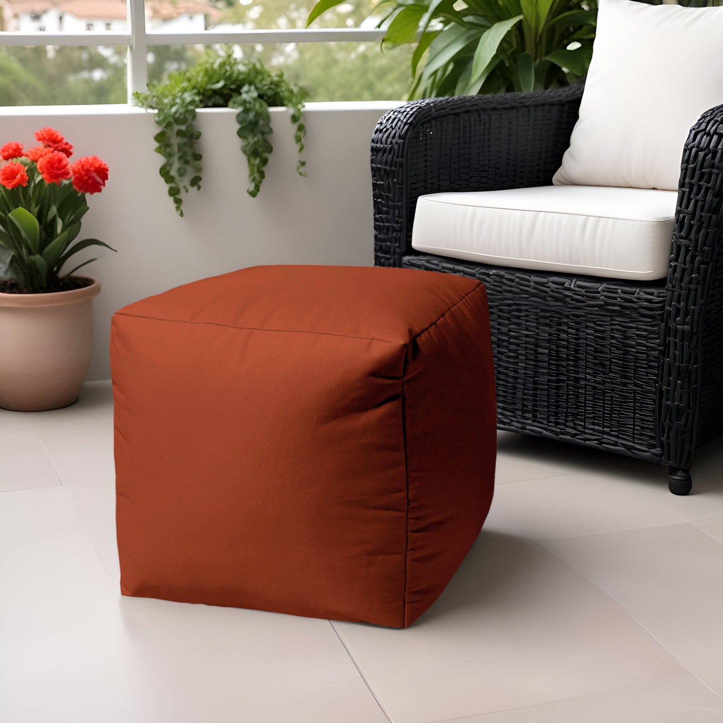 17" Cool Dark Amber Rust Solid Color Indoor Outdoor Pouf Ottoman