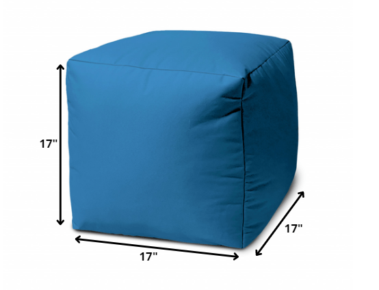 17" Cool Bright Teal Blue Solid Color Indoor Outdoor Pouf Ottoman