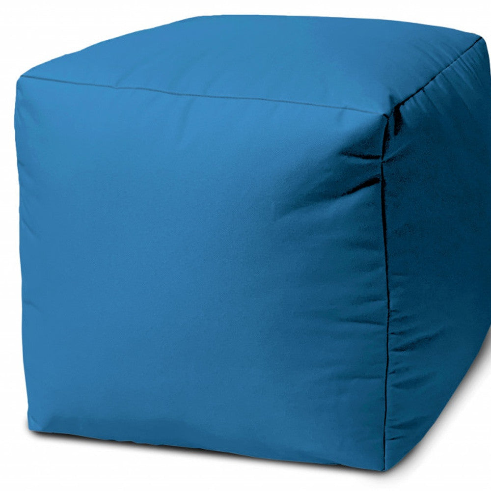 17" Cool Bright Teal Blue Solid Color Indoor Outdoor Pouf Ottoman